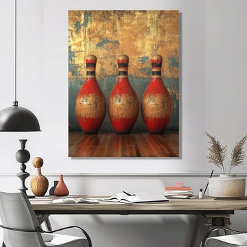 Gold And Red Bowling Perfect Game - Bowling Canvas Wall Art